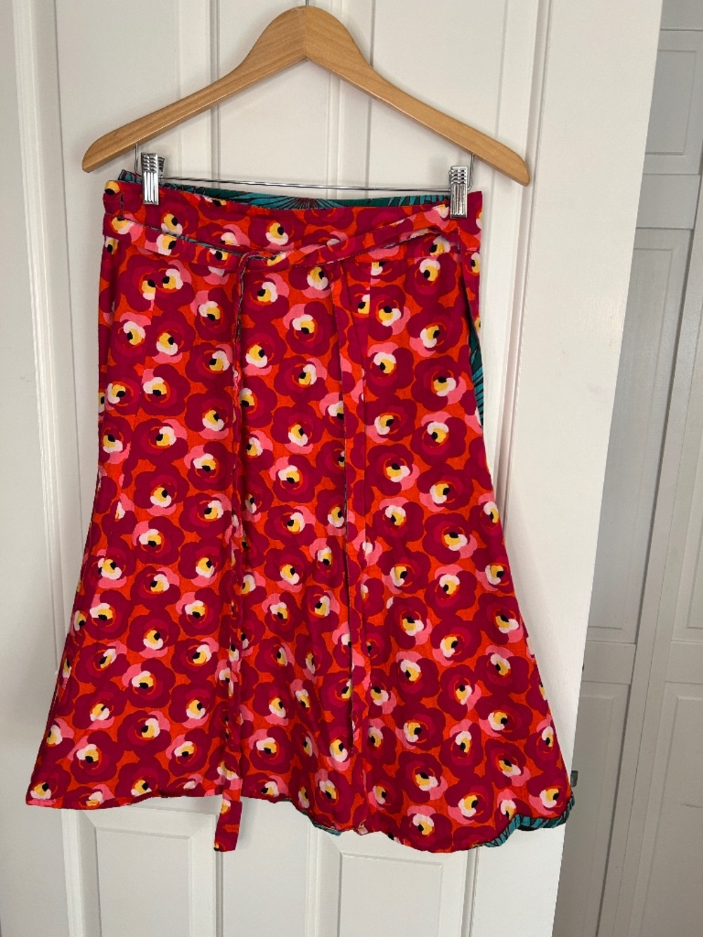 Ruby reversible wrap skirt from Apsara - vibrant unique pattern retro A-line